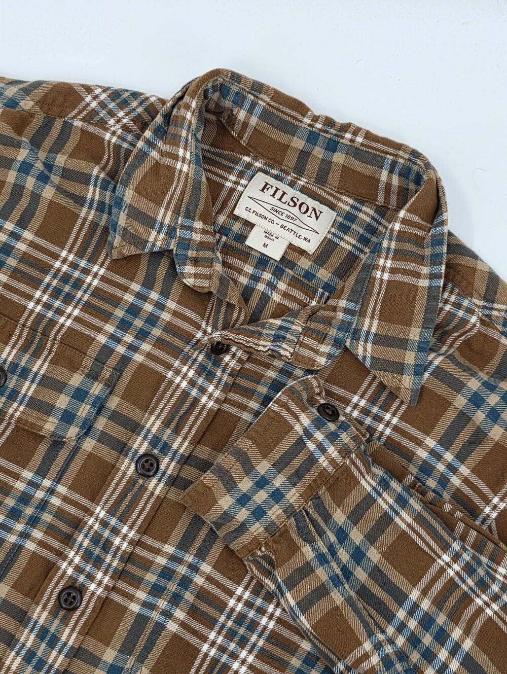 Filson Brown Plaid Long Sleeve Button Down Shirt Cotton Men's Medium M